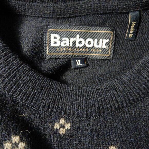 Barbour Men's Tursdale Fair Isle Crew Neck Wool Sweater Size XL Navy NEW - Picture 8 of 10